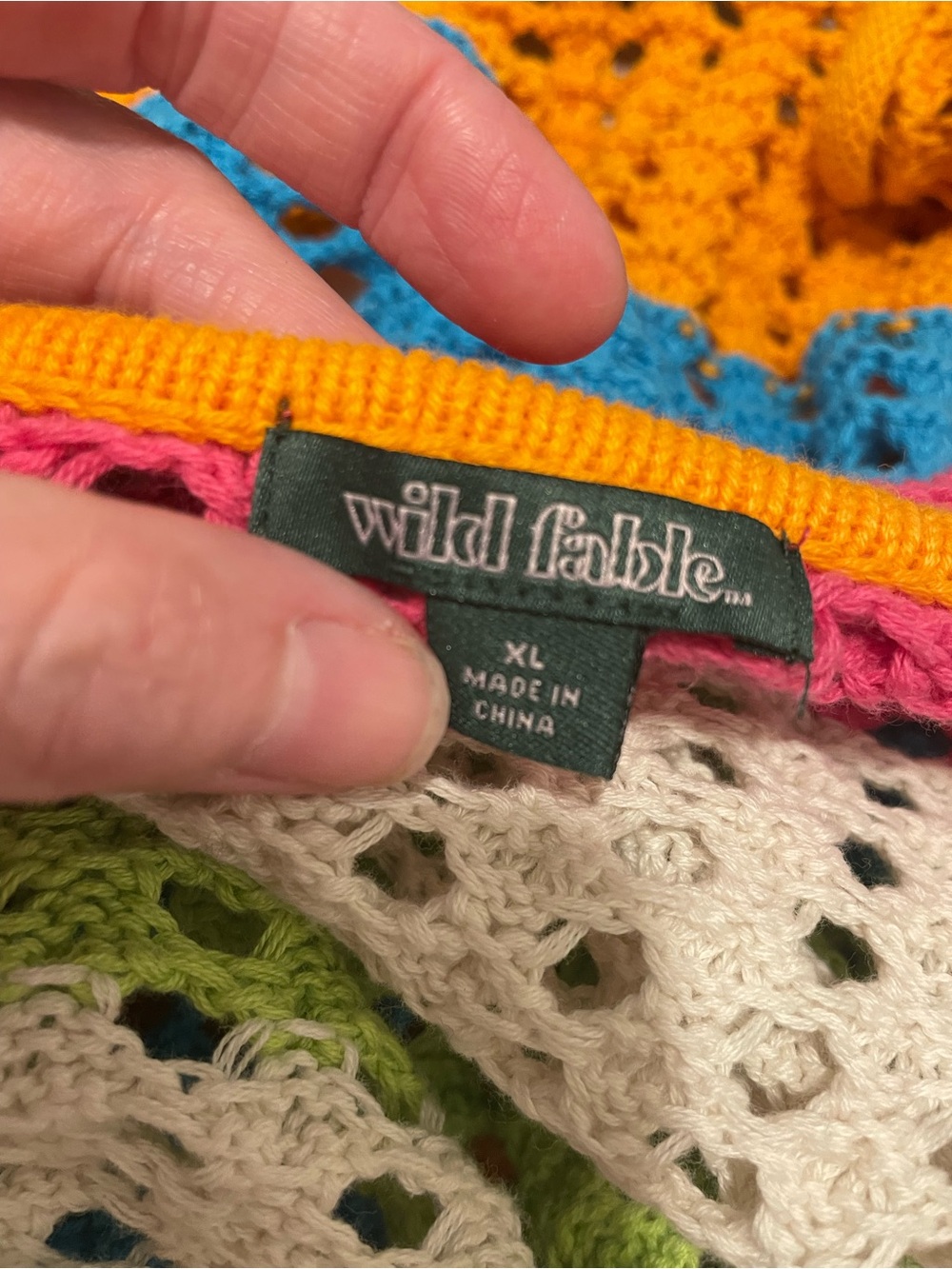 Wild Fable Brand Size XL Cropped Crochet Sweater Rainbow Stripes Bright Colors - Picture 3 of 6